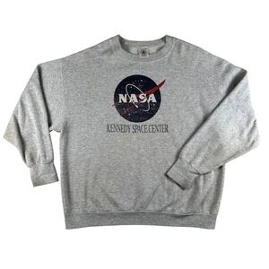 Vintage NASA Sweatshirt Mens XL Gray Kennedy Space Center Fleece Pullover Delta